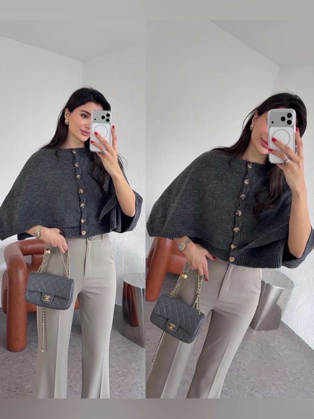 Viral TikTok Quiet Luxury Cape Cardigan Sweater | Charcoal Gray | Size S